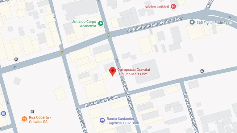 Mapa da Rua Prefeito José Linck, em Gravataí, com a Clínica
                  Coluna mais Leve marcada na esquina com a Rua Coronel Sarmento.